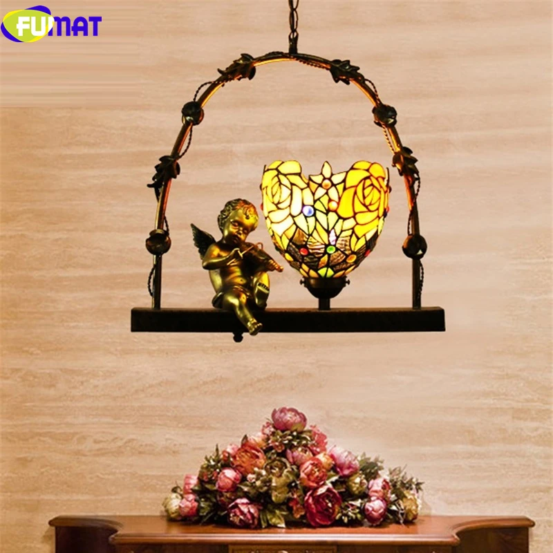 Витражная Подвесная лампа Тиффани FUMAT светильник в форме стрекозы ангела Тимбо