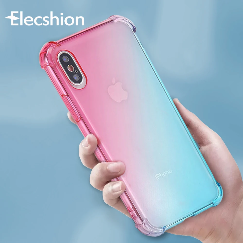Shockproof Airbag Phone Case For iPhone 7 8 Plus XS MAX XR X Rainbow Gradient TPU Soft Cases 6s Drop-proof Cover | Мобильные
