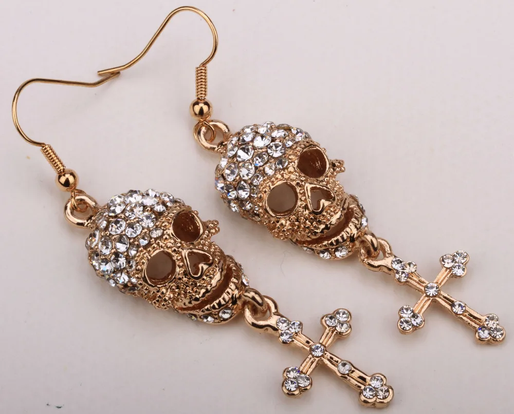 Женские серьги подвески в виде черепа золотистого и серебристого цвета|dangling earrings