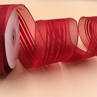 63mm x 25yards red satin stripes organza ribbon for gift wrapping christmas wired edges n2123