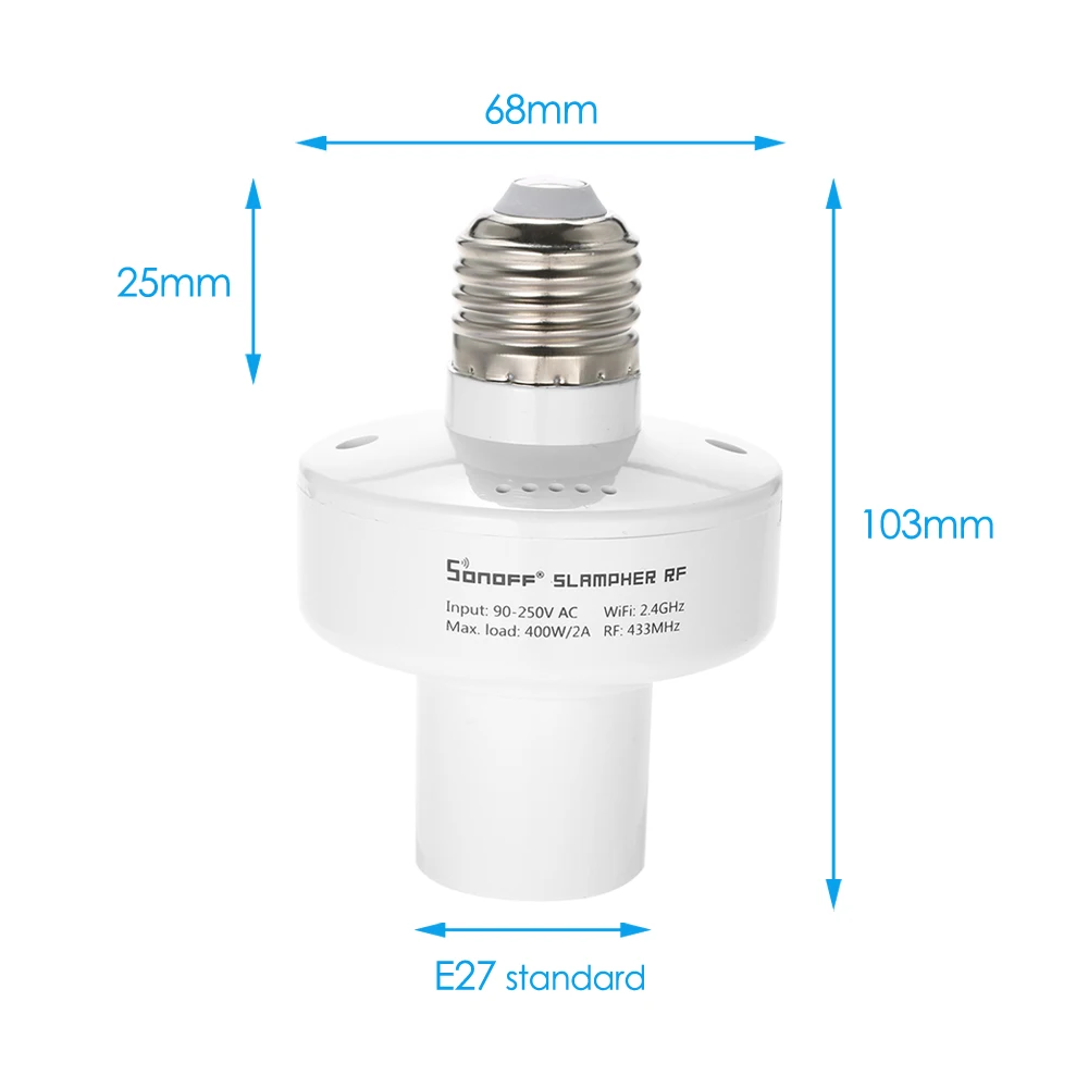 Держатель лампы Sonoff Slampher E27 с поддержкой Wi Fi и дистанционным управлением 433