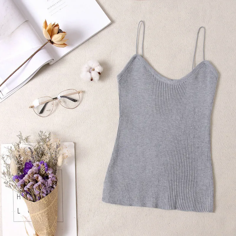 gray Кроп-топы Tamls Camis Camisole tank Moda Mujer вязаная футболка топы без рукавов Повседневная футболка - Цвет: gray
