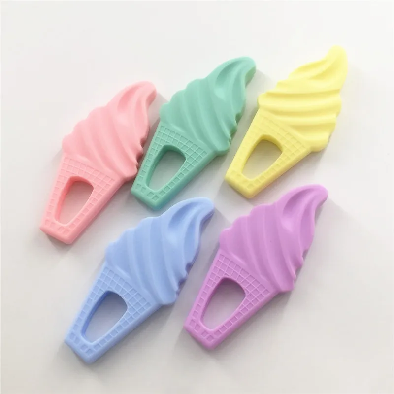 Chenkai 10PCS BPA Free Silicone Ice Cream Teether Pendant DIY Baby Shower Chewing Pacifier Dummy Toy Accessories Candy Color