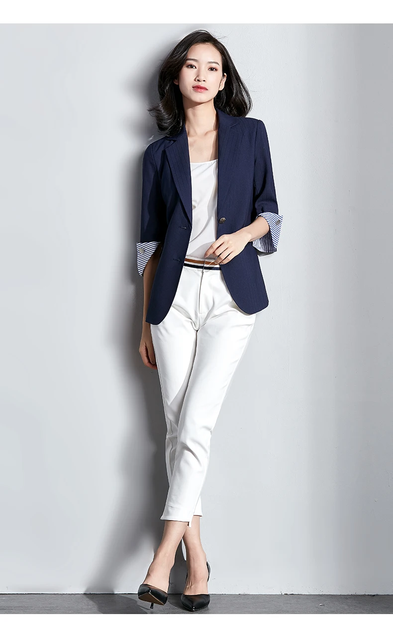 Vimly Women Office Elegant Blazer Ladies Business Suits Spring Autumn Women Outwear Jackets Navy Blue Slim long-sleeve Blazer