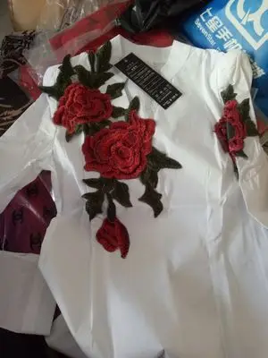 

2019 Spring Long Sleeve V Neck Rose Flower Embroidery Satin shirts Women Fashion Flower Embroidery Satin Tops Lady Black Tops