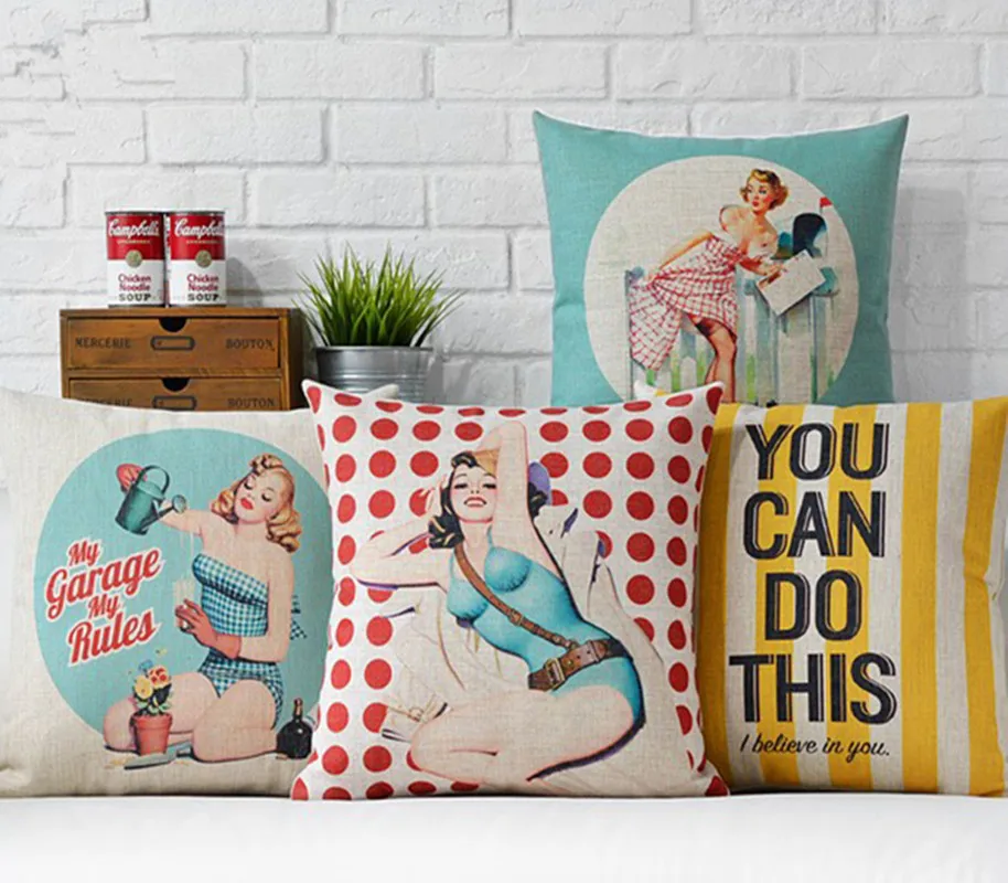 Постер ретро ностальгия поп арт домашний декор подушка из льна и хлопка