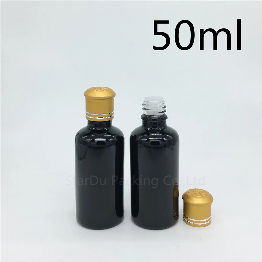 

12pcs 50ML Black Bottle , 50cc Vials Essential Oil Bottle With Decorative Pattern Cap Perfume Glass Bottles