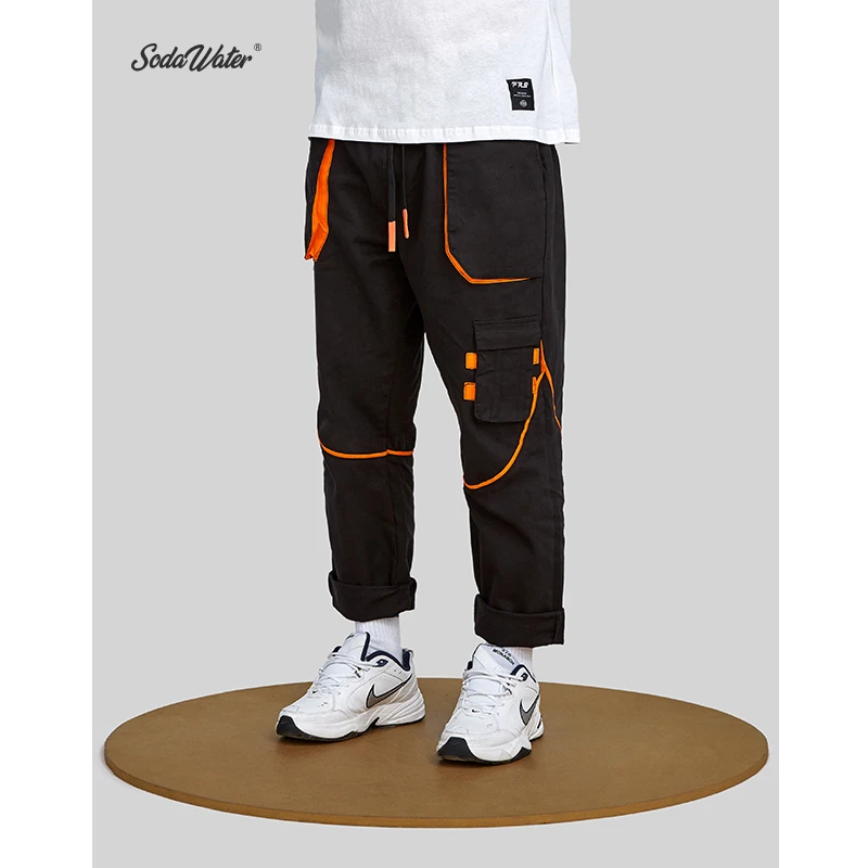 SODA WATER Men's Patchwork Jogging Pants Fashion 2019 Hip Hop Pocket Magic Sticks Feet Casual Straight 94186ss|Брюки-карго| |