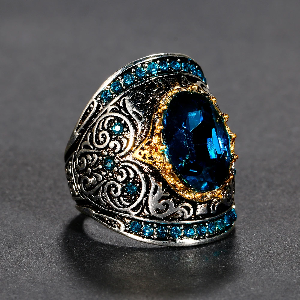 Серебряное модное ювелирное изделие, кольца для мужчин и женщин, 925 пробы, серебряные кольца 10X14 мм, кольцо с большим голубым драгоценным камнем, вечерние, подарки на годовщину