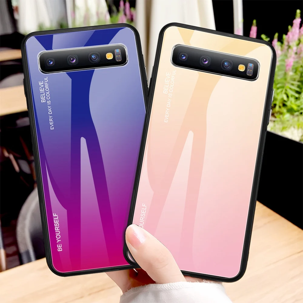 KEYSION Gradient Tempered Glass Case for Samsung Galaxy S10 5G Version Plus Protective Phone Back Cover S10e S10+ |