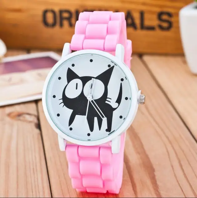 pink Известный бренд милый кот часы дети мультфильм желе кварцевые часы Дети повседневное силиконовые часы Relogio наручные часы Лидер продаж - Цвет: pink