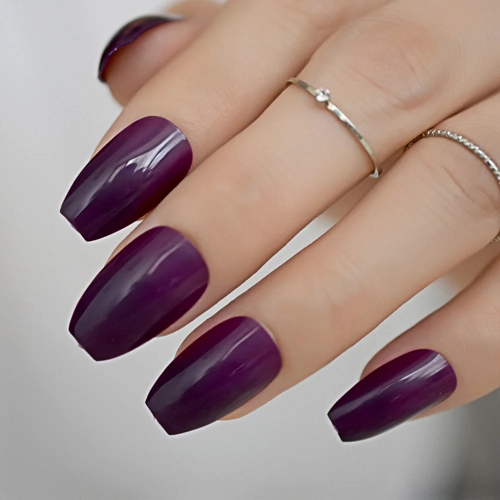 Виноградные фиолетовые гробы искусственные ногти с полным покрытием