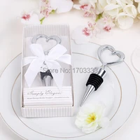 100pcslot party giveaway gifts for guest of zinc alloy heart wine stopper in white box wedding gift souvenirs