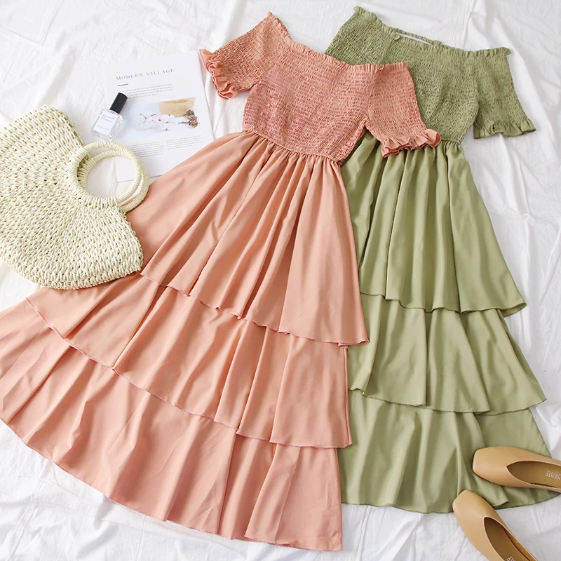 SKOONHEID богемное женское платье с открытыми плечами Ruched сексуальное корейское Слэш