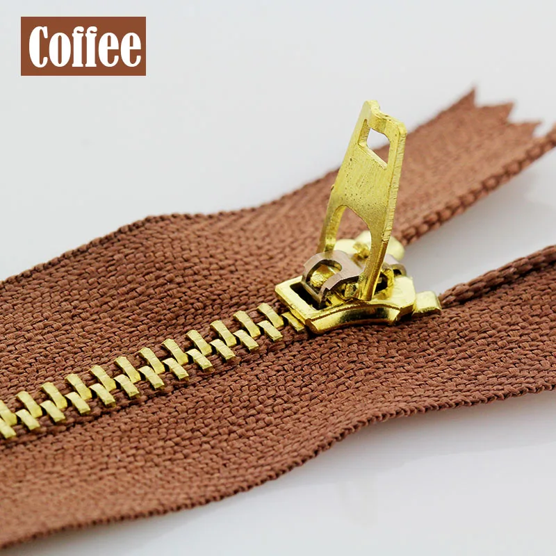 Coffee 3# 5pcs 10/13/15/18/20cm metal brass auto lock close-end zippers for footwear fenim skirt sewing garment - Цвет: Coffee