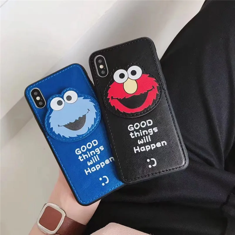 3D мультфильм милый Улица Сезам флип+ чехол для карт iPhone X Xr Xs MAX 7 8 6 6s plus чувствовать себя супер сильный кожаный чехол