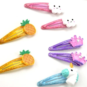 2 шт.лот, новые детские аксессуары для волос, заколки для волос с клубничным ананасом и фруктами, 5 см, заколки для волос с мультяшным единорогом, лошадью, короной для девочек