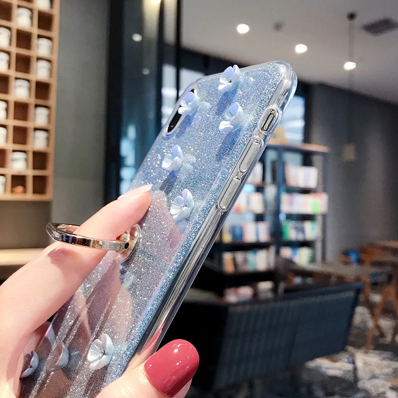 Gliiter Mi 9 Cases For Xiaomi SE 8 Pro A2 Lite 6X 5X A1 Pocophone F1 6 Plus 5S 5C 5 Ring Flower Cover Bumper |