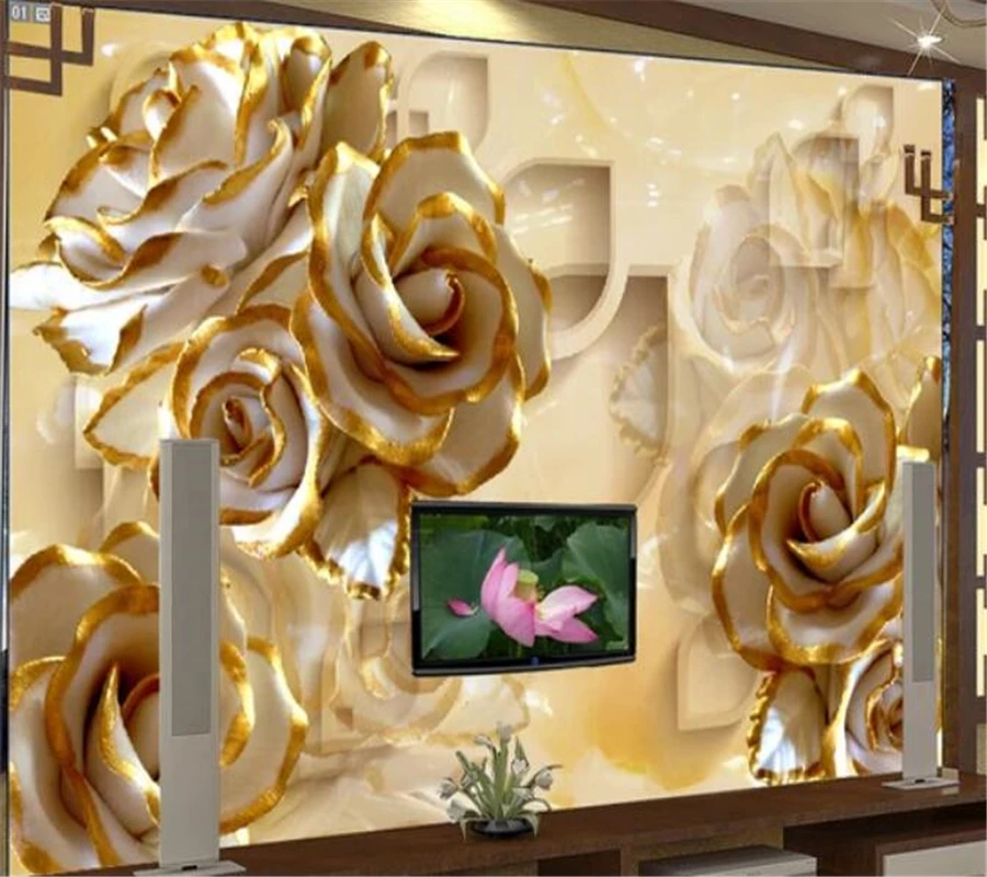 

beibehang Custom wallpaper 3D Photo mural Embossed Rose Jade shading Living room backdrop Wall paper Bedroom 8d Papel de parede