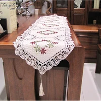 handmade ribbon embroidered crochet table runner flower cotton hollowed out lace european table flag retro tablecloth 40175cm