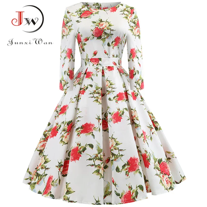 B002 half sleeve Винтажное рождественское платье с принтом, женское элегантное вечернее платье с рукавом-лепестком, одежда для девушек, повседневное зимнее платье миди размера плюс - Цвет: B002 half sleeve