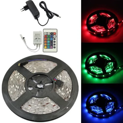 

5m 5050 LED RGB Strip Light 30led/m Waterproof IP65 with 24keys IR Remote &12V 2A Power Supply US/UK/AU/ER adapter