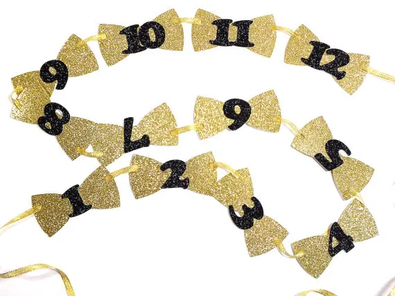 

1-12 months Gold and Black bow ties baby shower First Birthday party garlands banners buntings kids photo props
