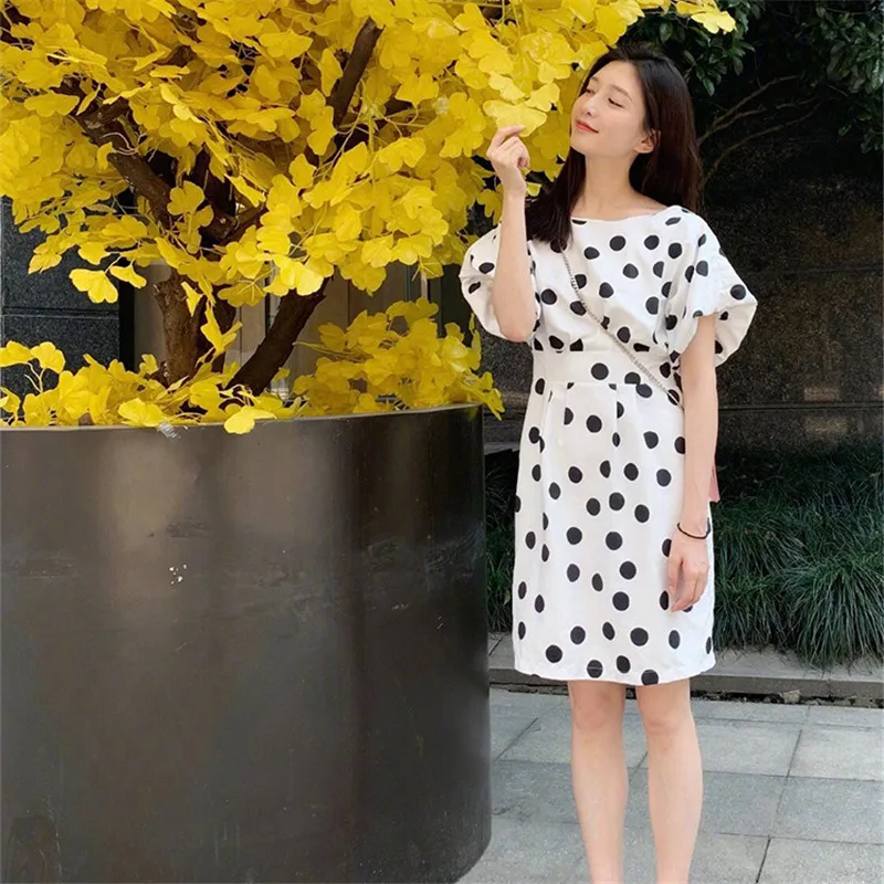 2019 винтажное летнее платье с принтом Polkadot женское элегантное буфами и короткими