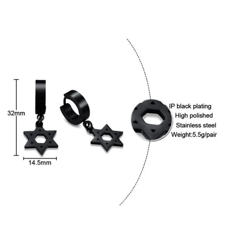 Hot Titanium steel black Hexagonal star earrings for Men high polished fashion jewelry boyfriend gift | Украшения и аксессуары