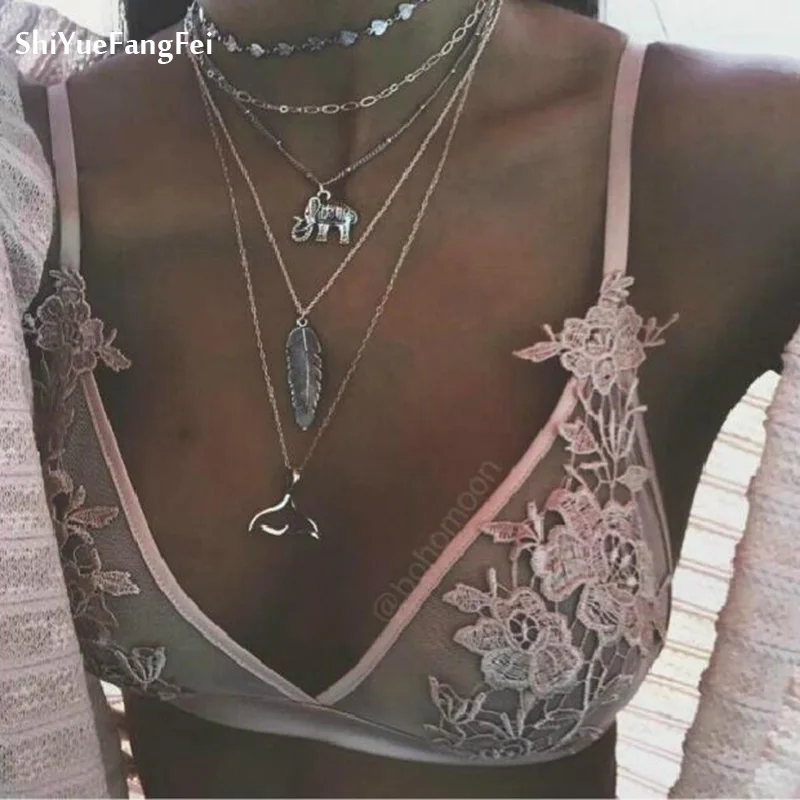 Богемное многослойное колье-чокер с цепочкой и кулонами для женщин панк слон