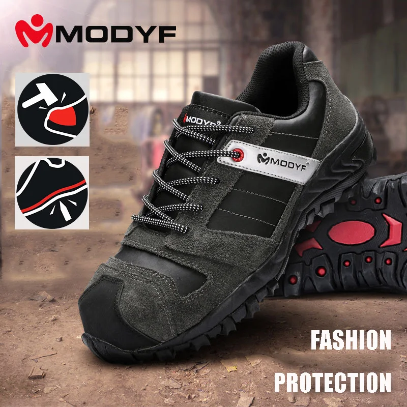 MODYF/Мужская Рабочая защитная обувь со стальным носком; кожаная повседневная обувь с защитой от проколов; уличные кроссовки