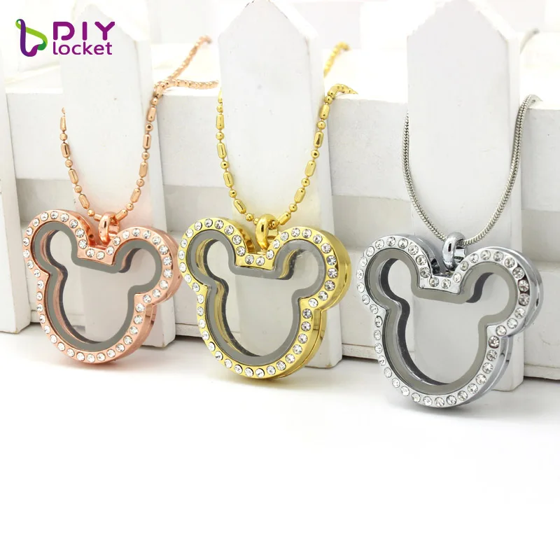 Diylocket1PC Микки живая подвеска Стразы Магнитный стеклянный плавающий медальон