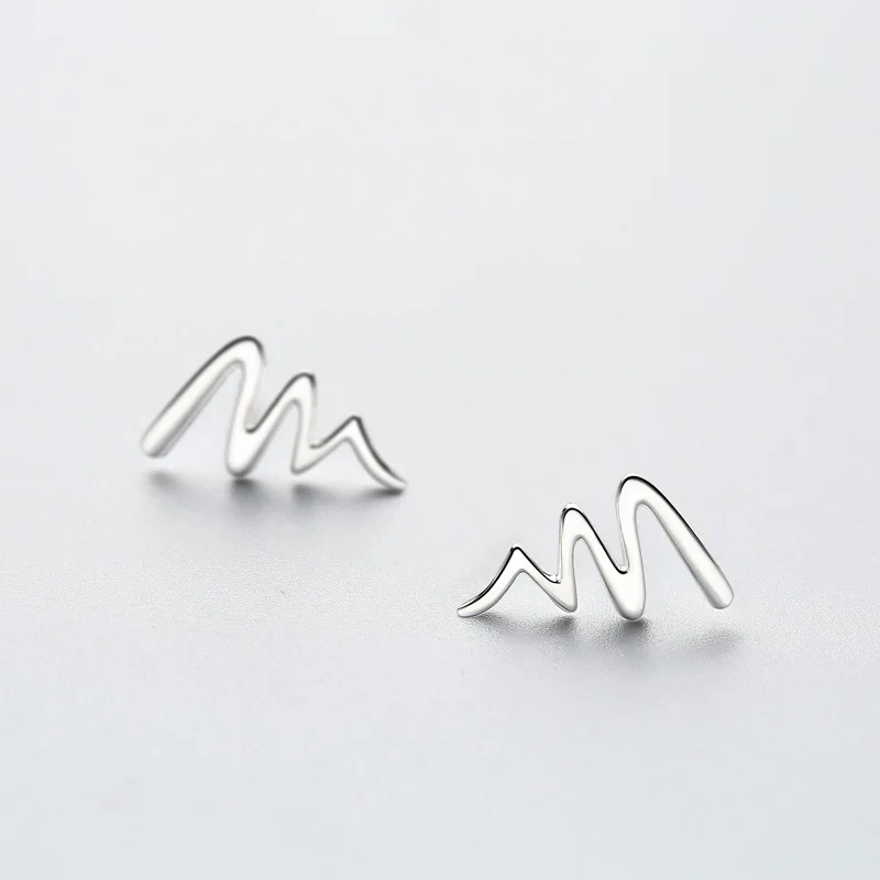 

INZATT Asymmetry Real 925 Sterling Silver Wave Line Stud Earrings For Trendy Women Jewelry Accessories Bijux Minimalist Gifts