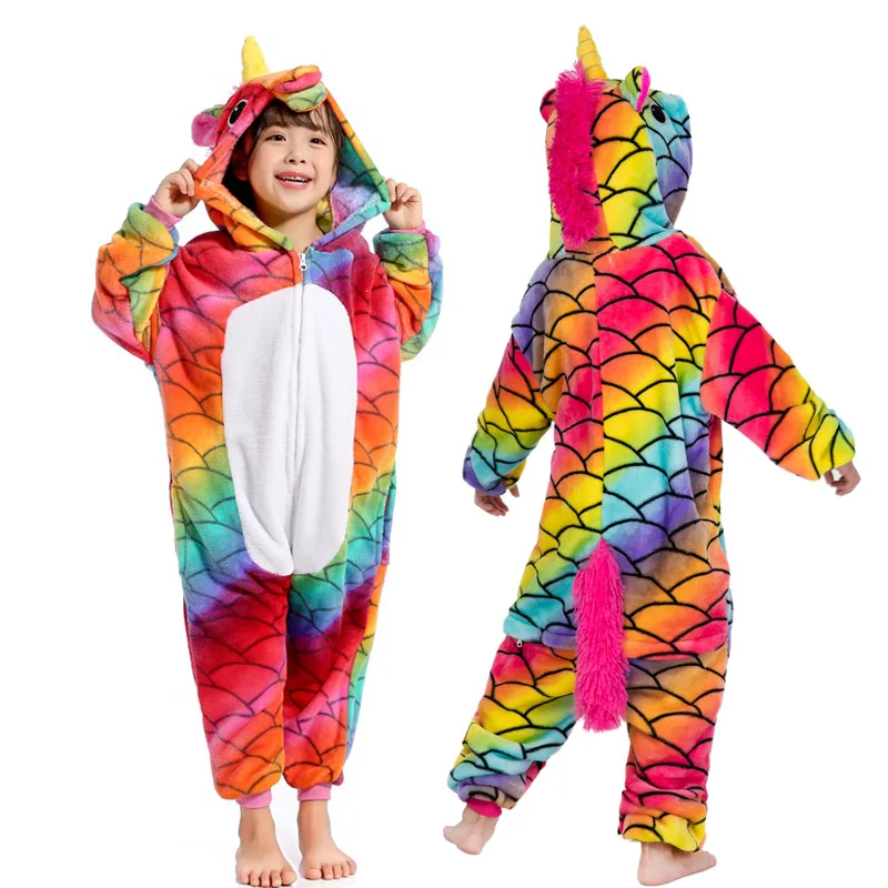 32 NEW Set kigurumi Kids Pyjamas Children Cartoon Pegasus Unicorn Pig Pajamas Winter Hooded Sleepwear Onesie Cute Christmas | Мать и
