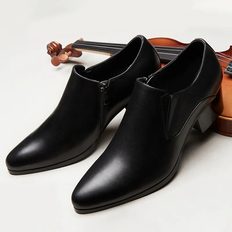 High Quality Man Handmade Casual Shoes Genuine Leather Heels Loafers Pointed Toe Height Increasing Men's Basic Flats SS239 | Обувь