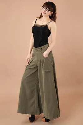 army green (summer) S-8XL лето осень плюс размер женские брюки с широкими штанинами свободные с карманом Jupe Femme Повседневные прямые брюки юбка-брюки f1169 - Цвет: army green (summer)