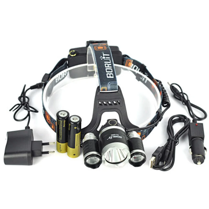 BORUIT 6000LM 3x XM L T6 светодиодный налобный фонарь + 2X18650 AC/USB/Автомобильное зарядное