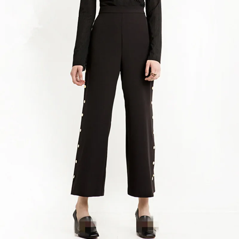 Новинка 2018 года женские однобортные широкие брюки с разрезом модные черные