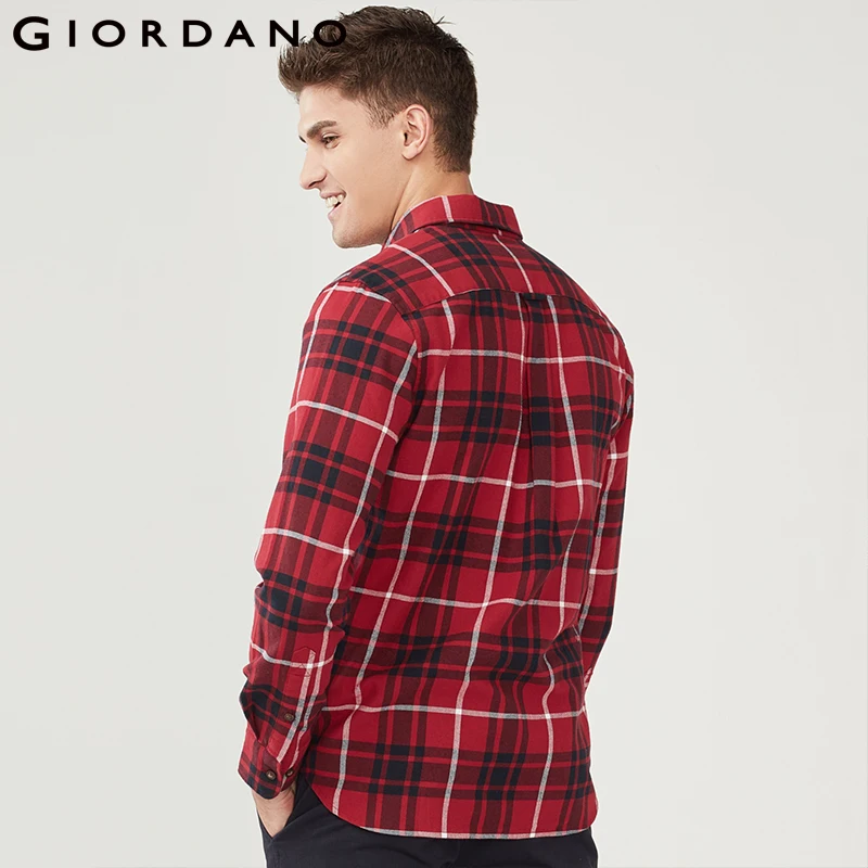 Giordano Men Shirt Flannel 100% Cotton Camisa Masculina Long Sleeve Casual Warm Classic Social Shirts Male | Мужская одежда