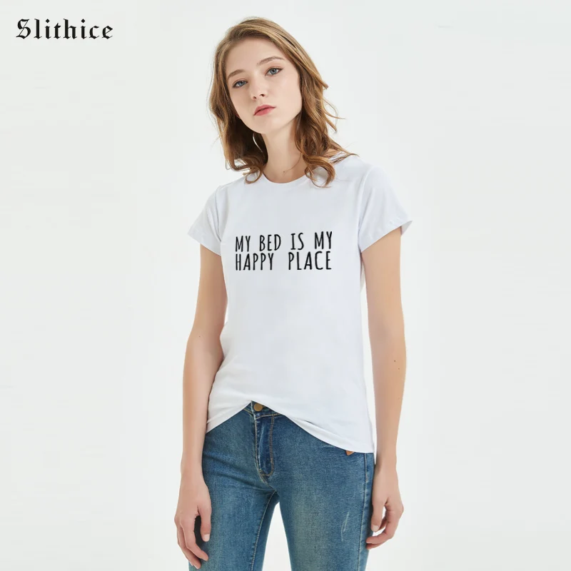 

Slithice, постели мой счастливый место футболка унисекс для женщин футболка милые Графические футболки Tumblr летнее платье для девушек и женщин З...