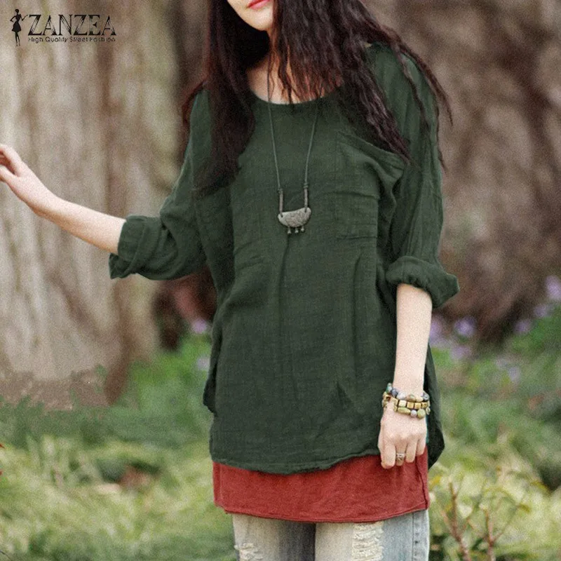 ZANZEA Винтаж Blusas Fenmininas 2021 Осенняя блузка для женщин Повседневная Свободная рубашка