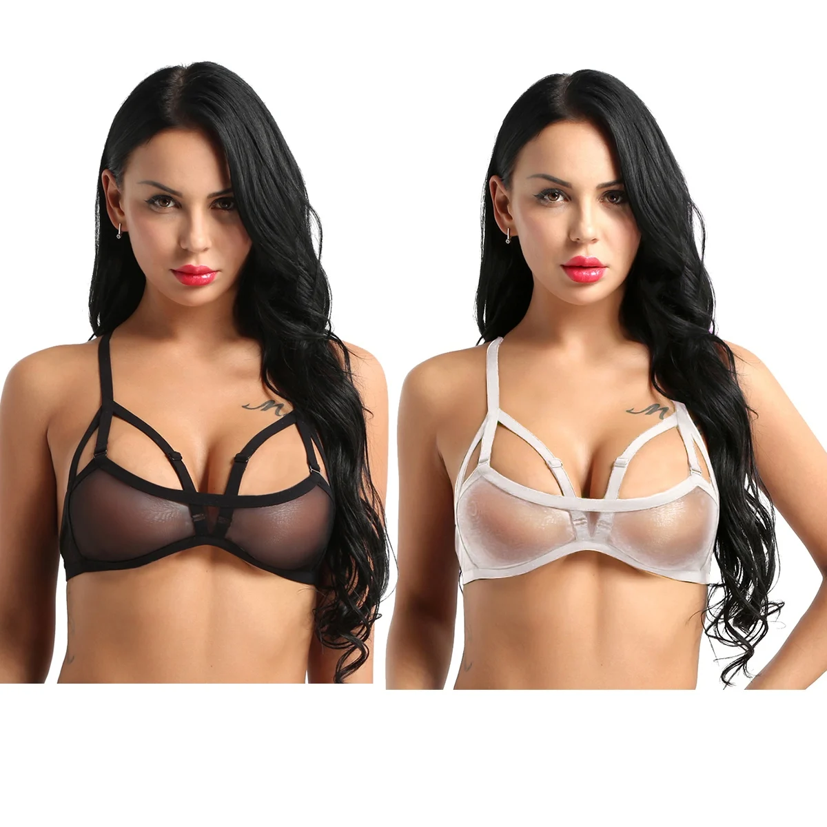 

Womens Sexy Lingerie Bralette Bondage Bra Mesh See Through Seamless No Pad Wire-free Bra Top Female Erotic Intimate Push Up Bra