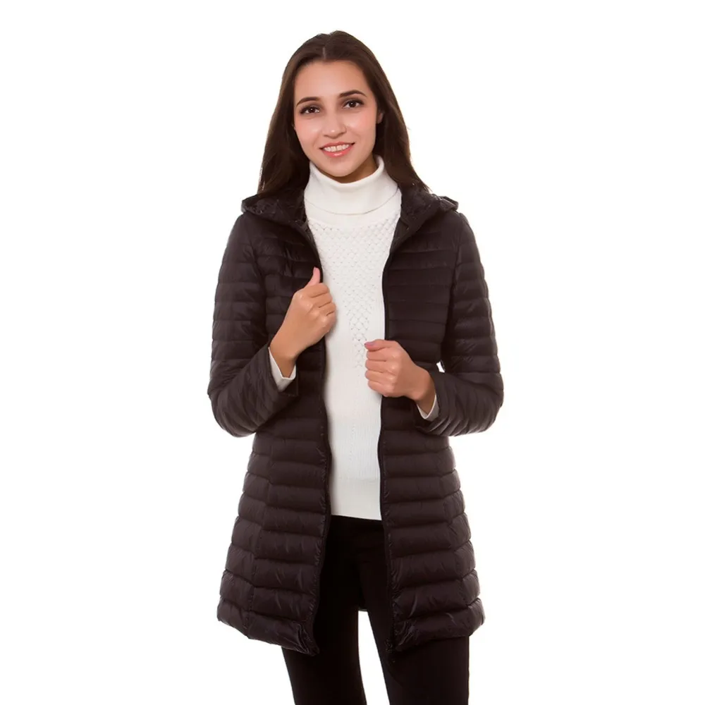 [Aiweier] Women's Ultralight Down Jackets Hooded Zipper Long Nylon Jackets White Duck Down Coats Winter For Girls Parkas Garment - Цвет: As picture