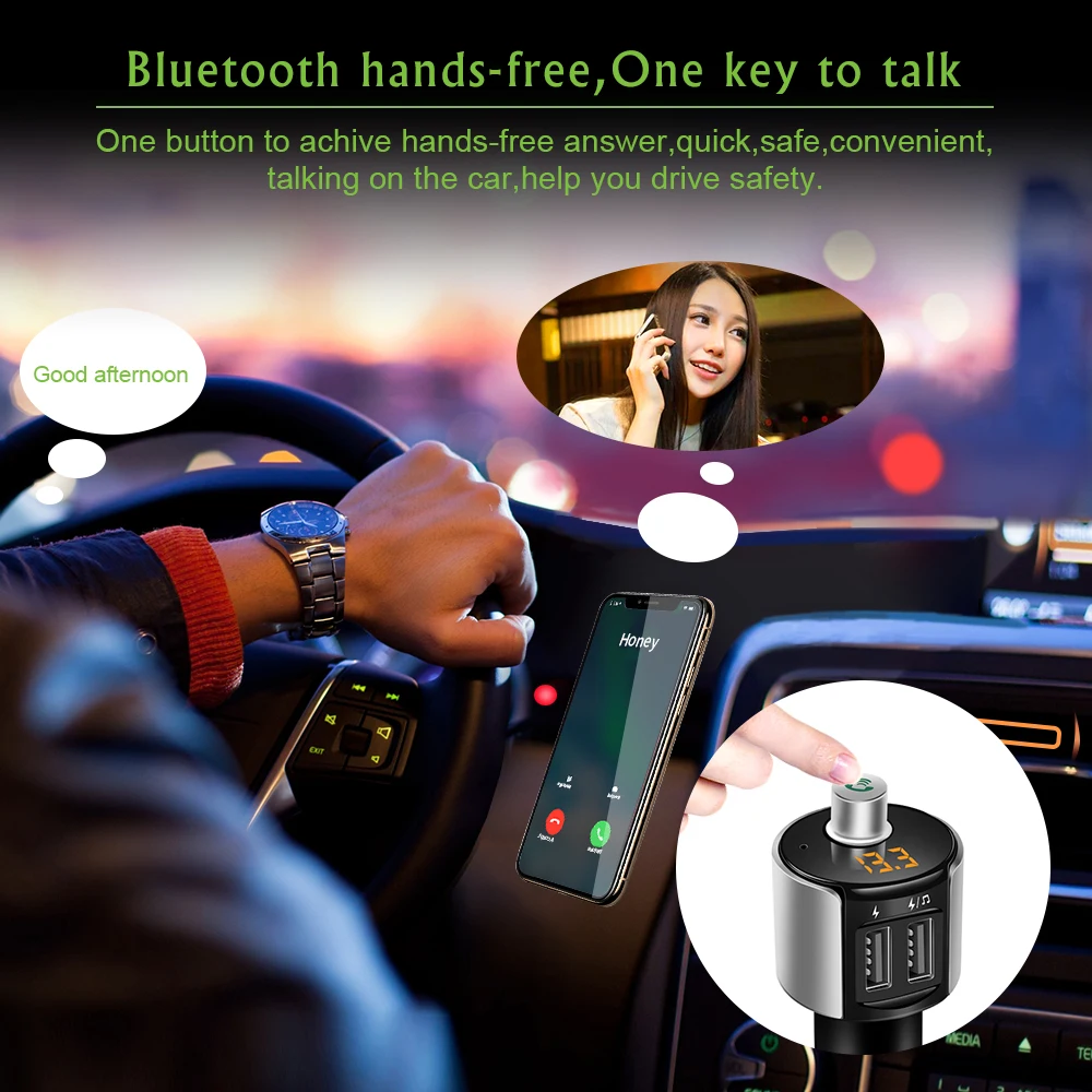 Fm передатчик Bluetooth автомобильный двойной USB 3.4A трансмиссор Handsfree модулятор Transmetteur