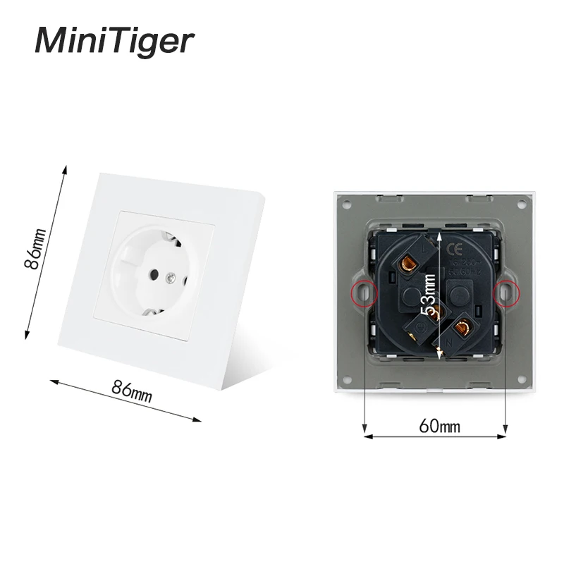 Minitiger Белая настенная пластиковая панель 1 банда розетка заземленная 16А стандарт