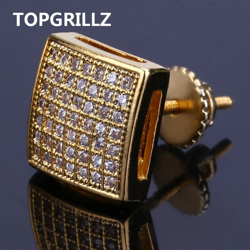 Серьги в стиле хип-хоп TOPGRILLZ золотистые/Серебристые квадратные серьги с