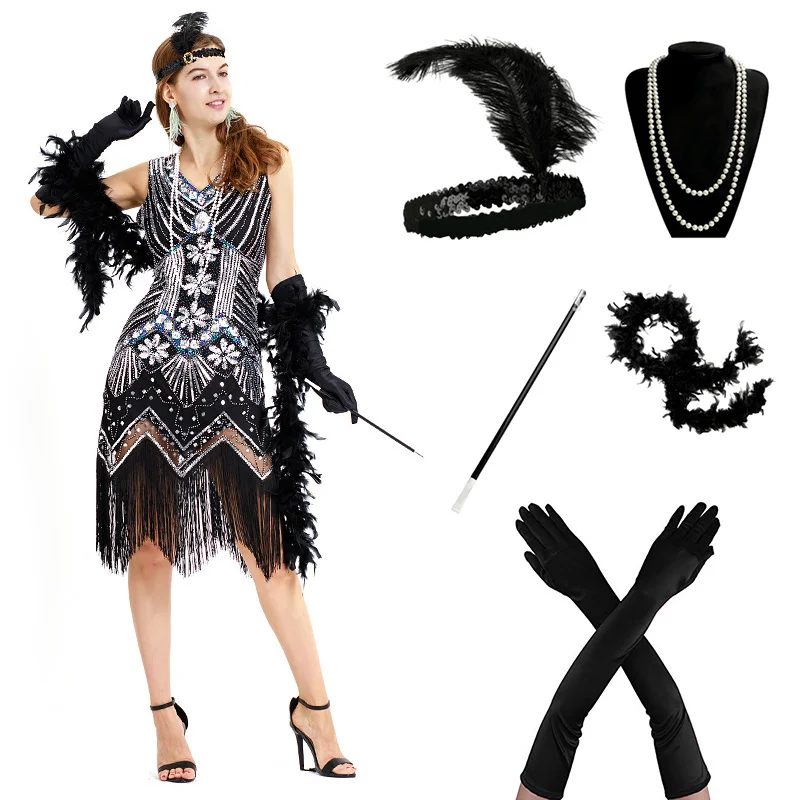 1920s Flapper платье Great Gatsby вечерние платья с блестками и бахромой