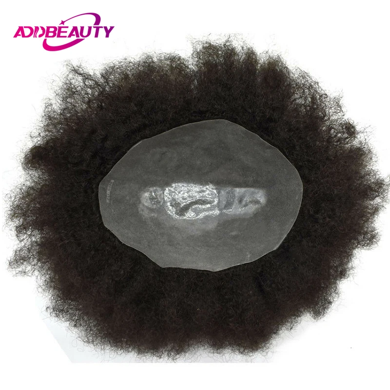 AddBeauty афро кудрявый парик тонкая кожа черный мужской индийский Реми замена волос