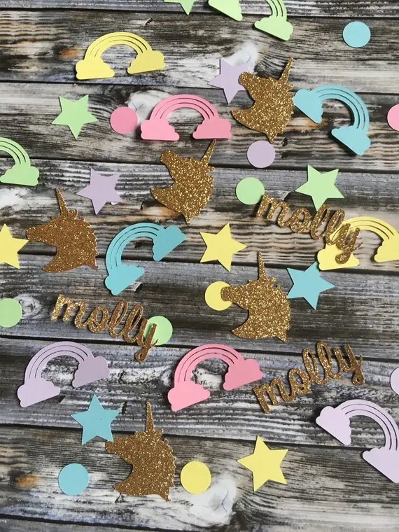 Персонализировать Единорог тематические девушки День рождения confettis baby shower