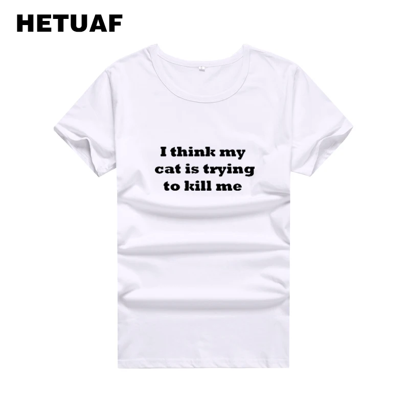 Женские футболки с принтом HETUAF I THINK MY CAT свободные в стиле Харадзюку 2018 | Женская